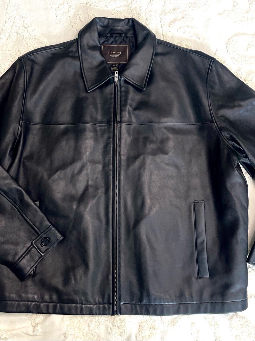 Coach Black Leather Bomber Jacket XL